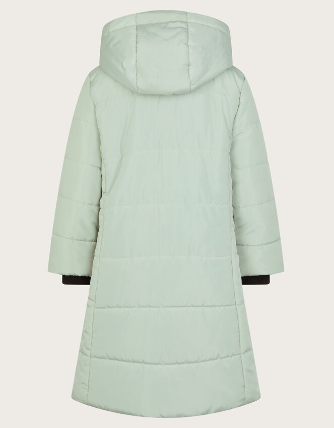 Hooded Longline Puffer Coat, Green (SAGE), large