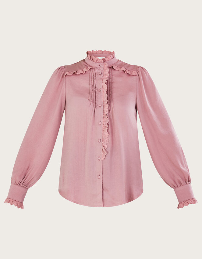 Perry Satin Pintuck Blouse, Pink (BLUSH), large