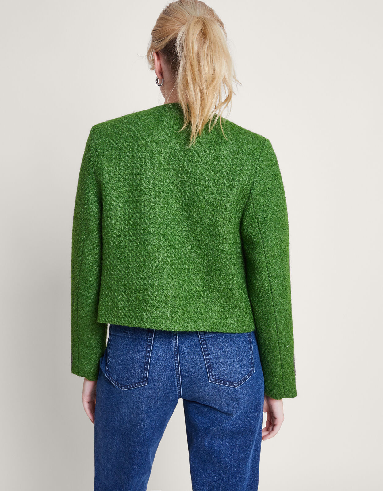Maya Tweed Crop Jacket Green