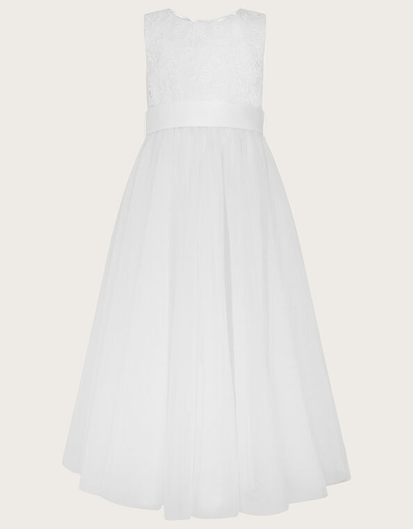 Alice Lace Tulle Maxi Communion Dress, White (WHITE), large