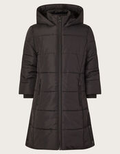 Hooded Longline Puffer Coat, Black (BLACK), large