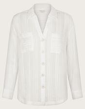 Sofia Long Sleeve Textured Shirt, White (WHITE), large