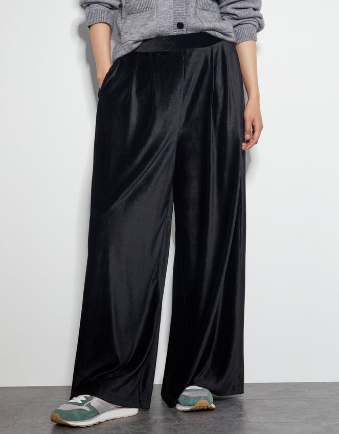 Shay Rib Velour Wide Leg Trousers, Black (BLACK), large