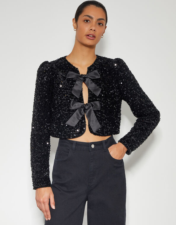 Belinda Bow Sequin Jacket, Black (BLACK), large