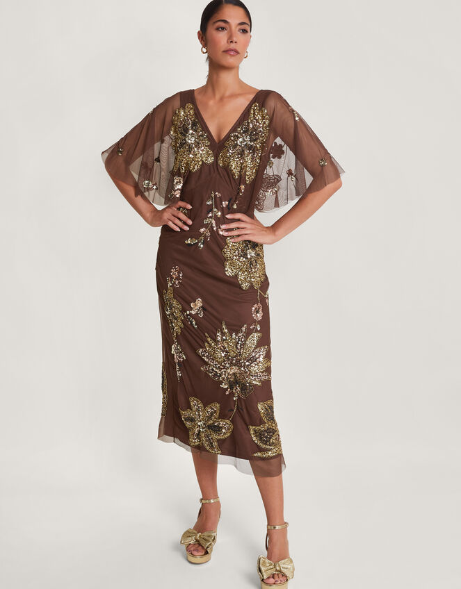 Fia Floral Embellished Dress, Brown (BROWN), large