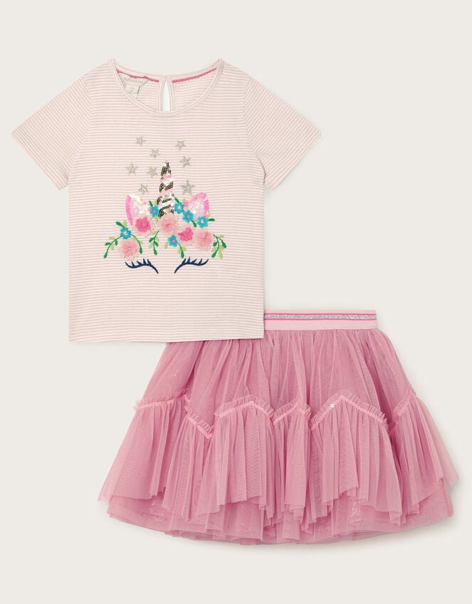 Embellished Unicorn Top and Skirt Set, Pink (PINK), large