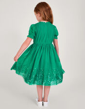 Shirley Sequin Shirred Dress, Green (GREEN), large