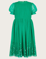 Shirley Sequin Shirred Dress, Green (GREEN), large