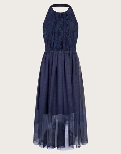 Hayley Halter Lace Prom Dress, Blue (NAVY), large