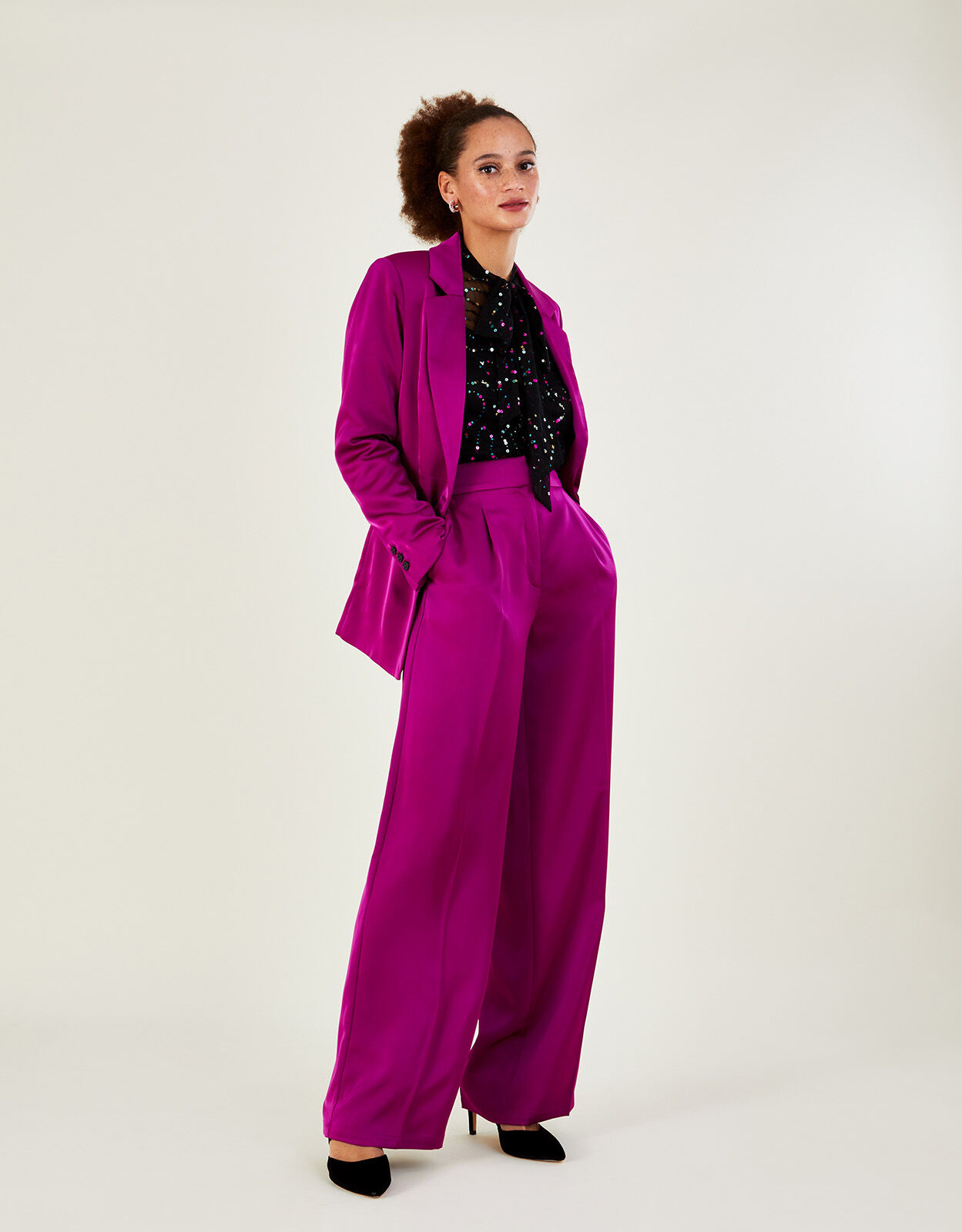 Sophia pyjamas - Set of trousers and top in purple silk Prune - Marjolaine