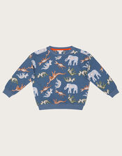 Glow in the Dark Dinosaur Print Sweatshirt, Blue (BLUE), large