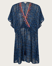 Print Embroidered Kaftan, Blue (NAVY), large