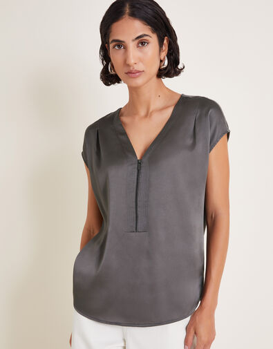 Wilde Sleeveless Satin Top, Gray (GREY), large