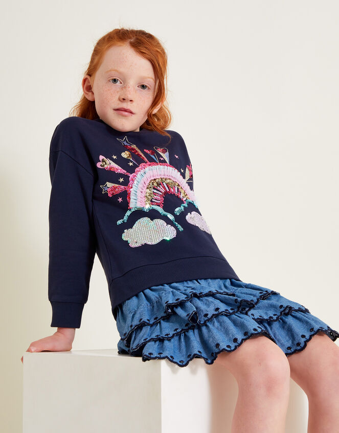 Rainbow Embellished Sweatshirt , Blue (NAVY), large