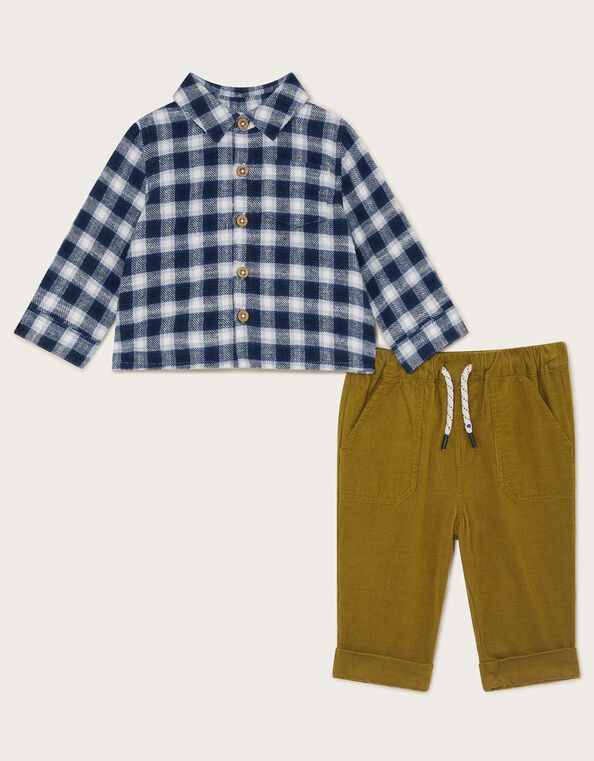 Check Shirt and Cord Pants Set, Multi (MULTI), large
