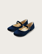 Diamante Velvet Ballerina Flats, Blue (NAVY), large