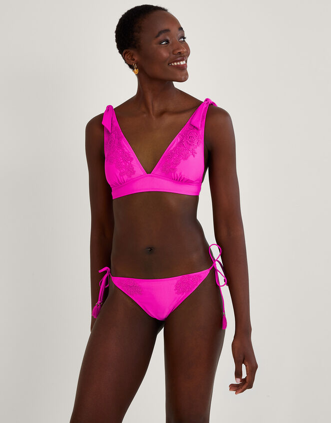 Lace Trim Bikini Top with Recycled Polyester Pink