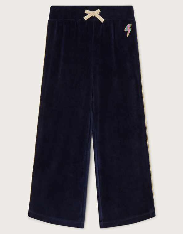 Wide Leg Velour Sweatpants, Blue (NAVY), large