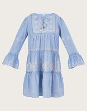 Embroidered Tiered Dress, Blue (BLUE), large