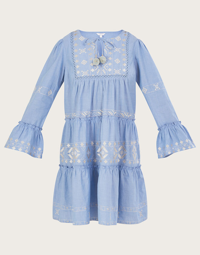 Embroidered Tiered Dress, Blue (BLUE), large