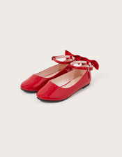 Patent Bow Ballerina Flats, Red (RED), large