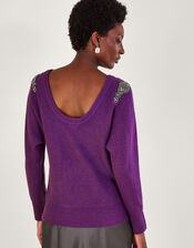 Emma Embellished Shoulder Sweater, Purple (PURPLE), large