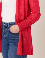 Button Cuff Cardigan in Linen Blend, Red (RED), large