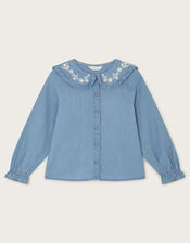 Chambray Collared Blouse, Blue (BLUE), large
