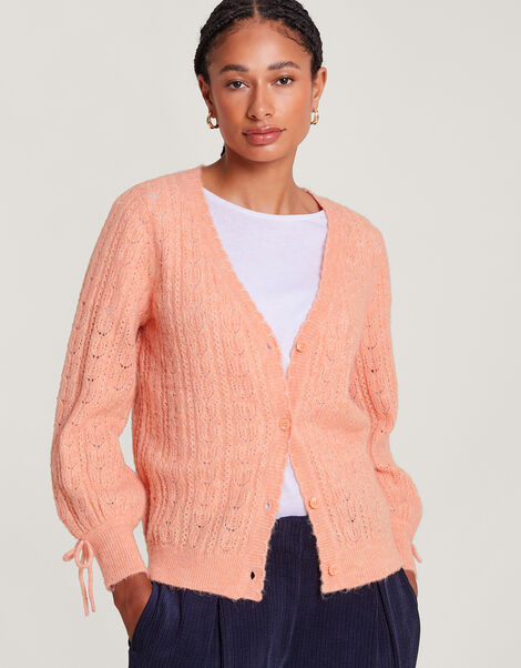 Super-Soft Pointelle Cardigan, Orange (PEACH), large