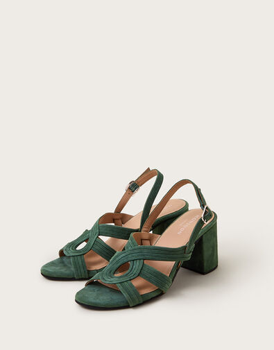 Strappy Suede Block Heels, Green (OLIVE), large