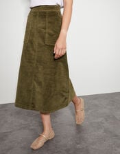 Malika Corduroy Midi Skirt, Green (OLIVE), large