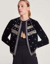 Vera Embellished Velvet Jacket, Black (BLACK), large