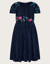 Vera Embroidered Velvet Dress, Blue (NAVY), large