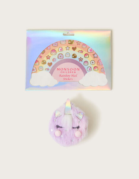 Ombre Unicorn Hair Brush and Nail Stickers Gift Set, , large