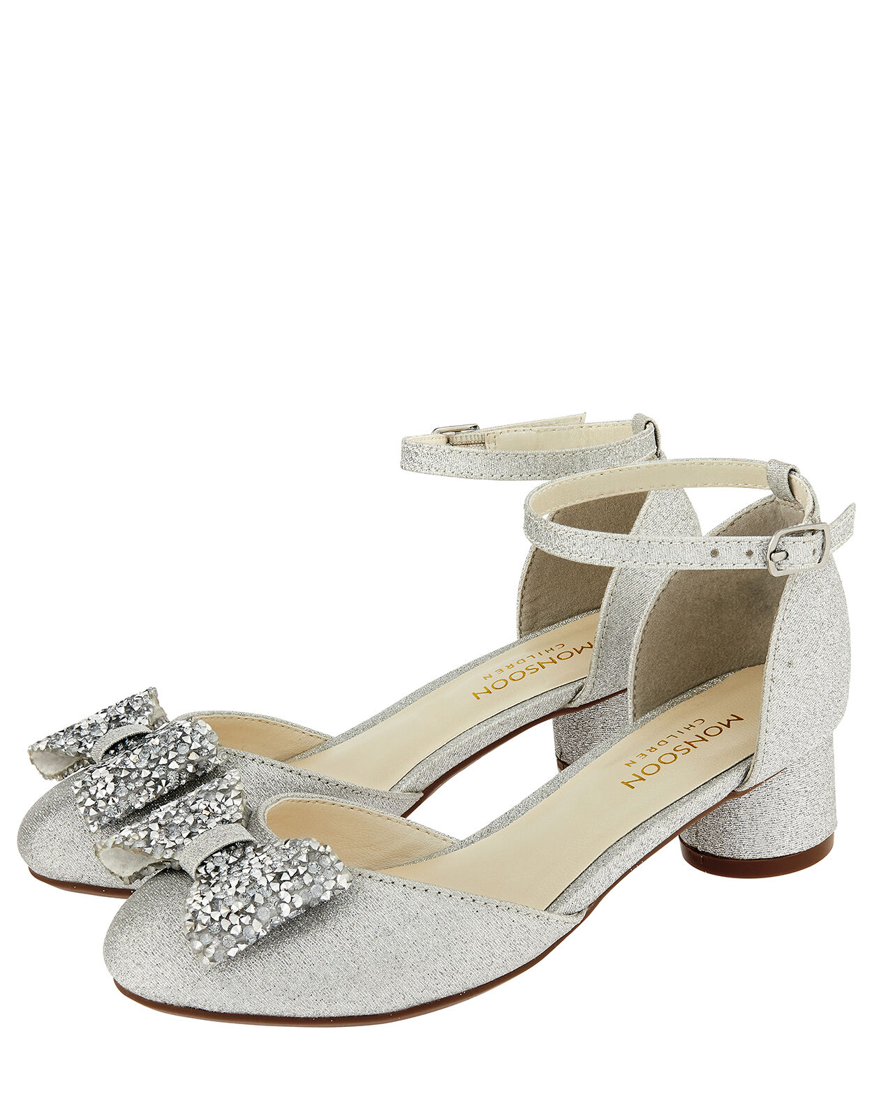 Piper Dazzle Bow Jazz Heel Shoes Silver 