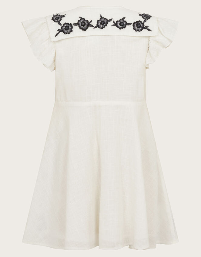 Embroidered Square Collar Dress, White (WHITE), large