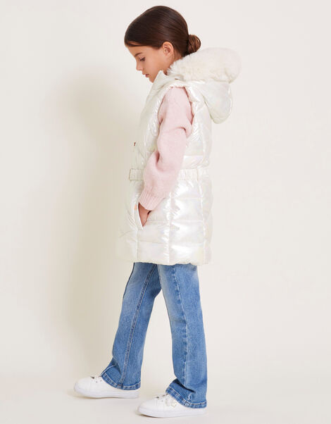 Iridescent Puffer Hooded Gilet, Ivory (IVORY), large