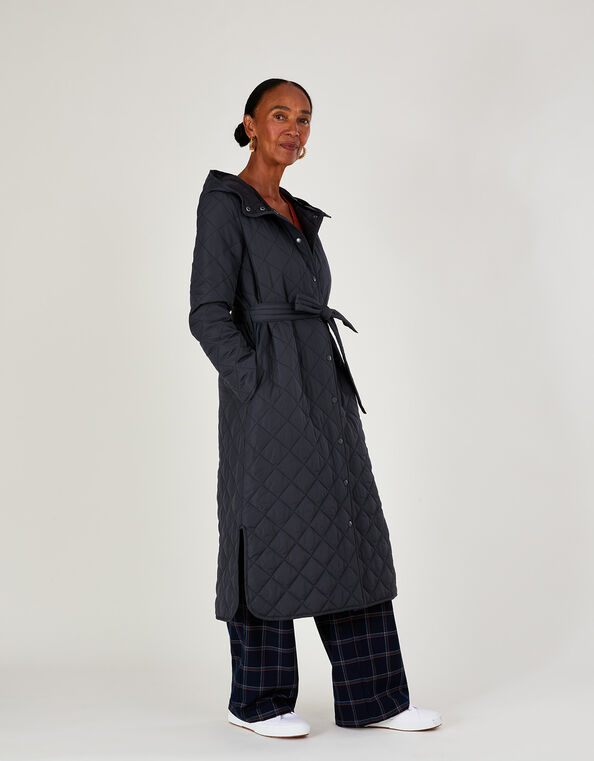 Quinn Quilted Hooded Longline Coat in Recycled Polyester, Gray (GREY), large