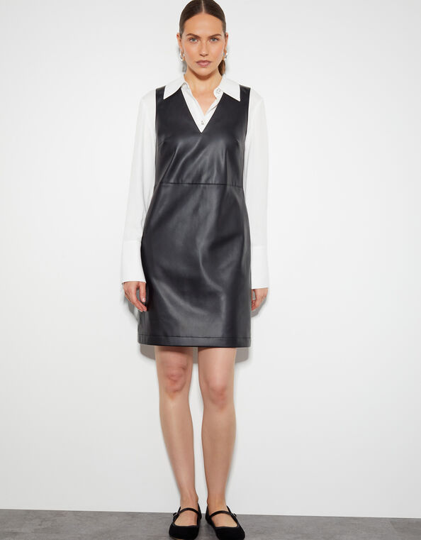 Peri Sleeveless Faux Leather Mini Dress, Black (BLACK), large