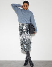 Sia Sequin Midi Skirt, Silver (SILVER), large