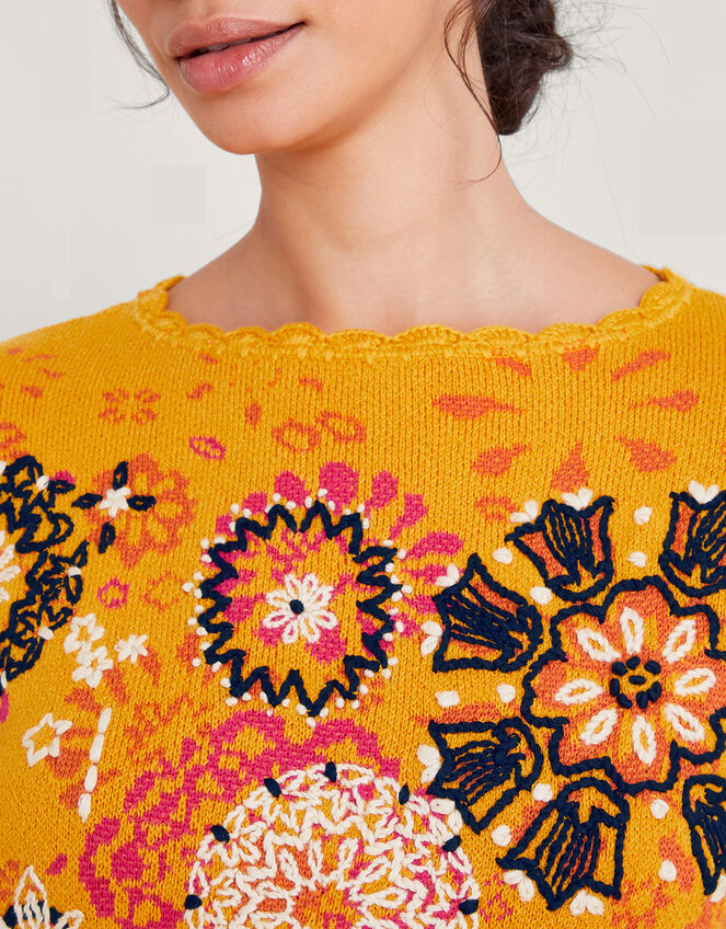 Embroidered Sweater, Yellow (OCHRE), large