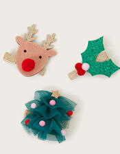 3-Pack Pom Christmas Hair Clips, , large