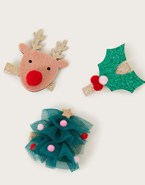 3-Pack Pom Christmas Hair Clips, , large