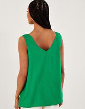 Embroidered Wide Strap Vest Top, Green (GREEN), large