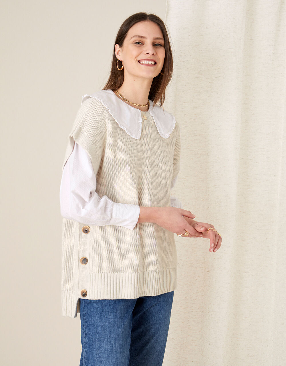 Stitchy Tabard Jumper Ivory Jumpers Monsoon Global.