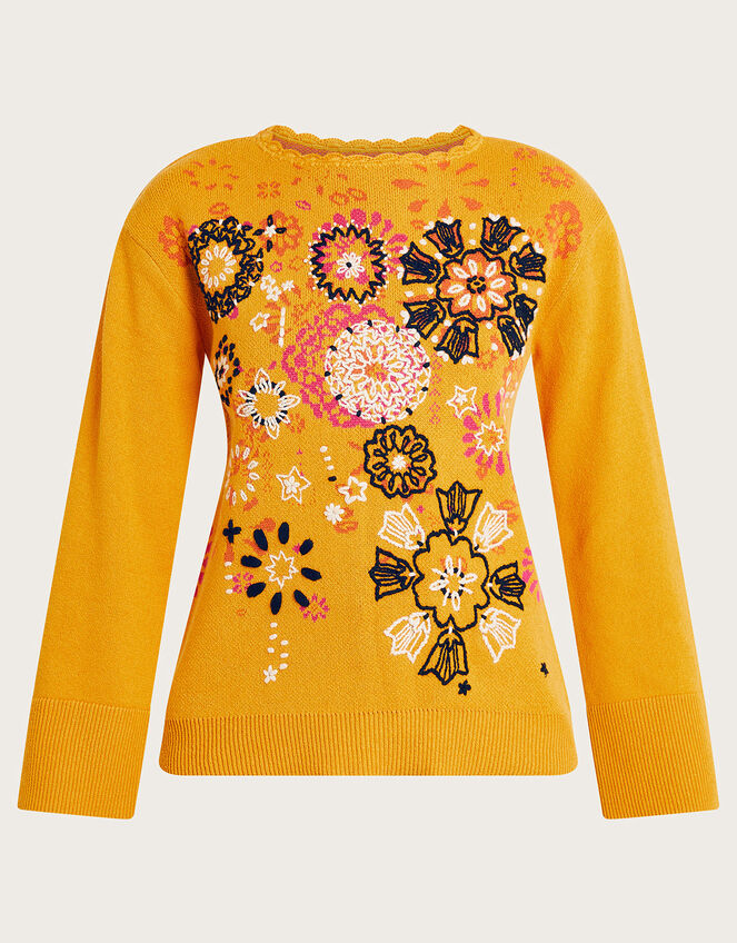 Embroidered Sweater, Yellow (OCHRE), large