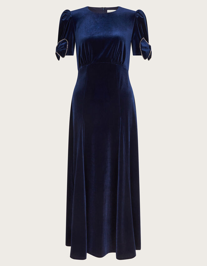 Belle Bow Sleeve Velvet Midi Dress, Blue (MIDNIGHT), large