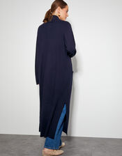 Sade Zip Detail Longline Cardigan, Blue (NAVY), large