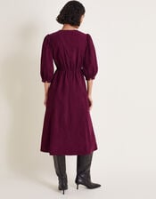 Kaia Embroidered Corduroy Midi Dress, Red (BURGUNDY), large