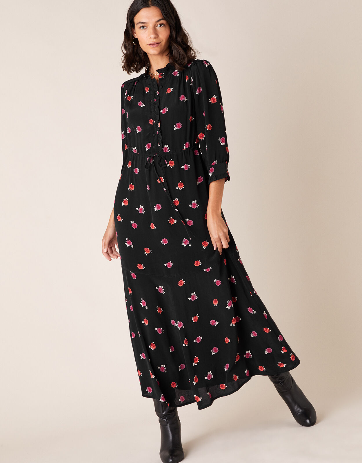 rose print midi dress